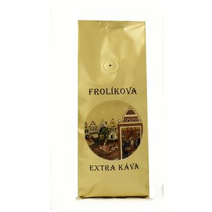 Frolíkova Extra káva 500g zrnková - Jedná se o 100% Arabiku ze Střední Ameriky a Asie. Jan Frolík - Pražírna kávy