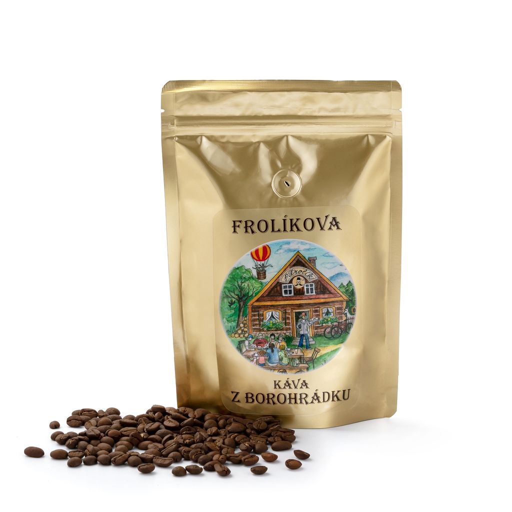 Frolíkova káva z Borohrádku 500 g U této směsi je použita ta nejlépe hodnocená Robusta na světě. Poměr: Robusta > Arabika Jan Frolík - Pražírna kávy