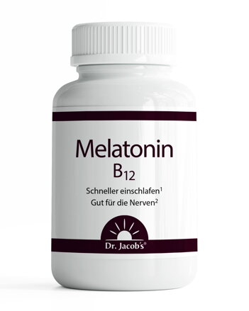 Dr. Jacob's Melatonin B12 60 tablet pro snadnější usínání a s vitamínem B12 pro podporu psychiky, bez laktózy a lepku, vhodné pro vegany Dr. Jacob’s