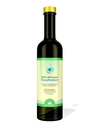 Dr. Jacob's TocoProtect Vysoce kvalitní kombinace extra panenského olivového oleje (první lisování za studena), tokoferolů a omega-3 mastných kyselin DHA a EPA, vhodné i pro vegany. 250 ml Dr. Jacob’s