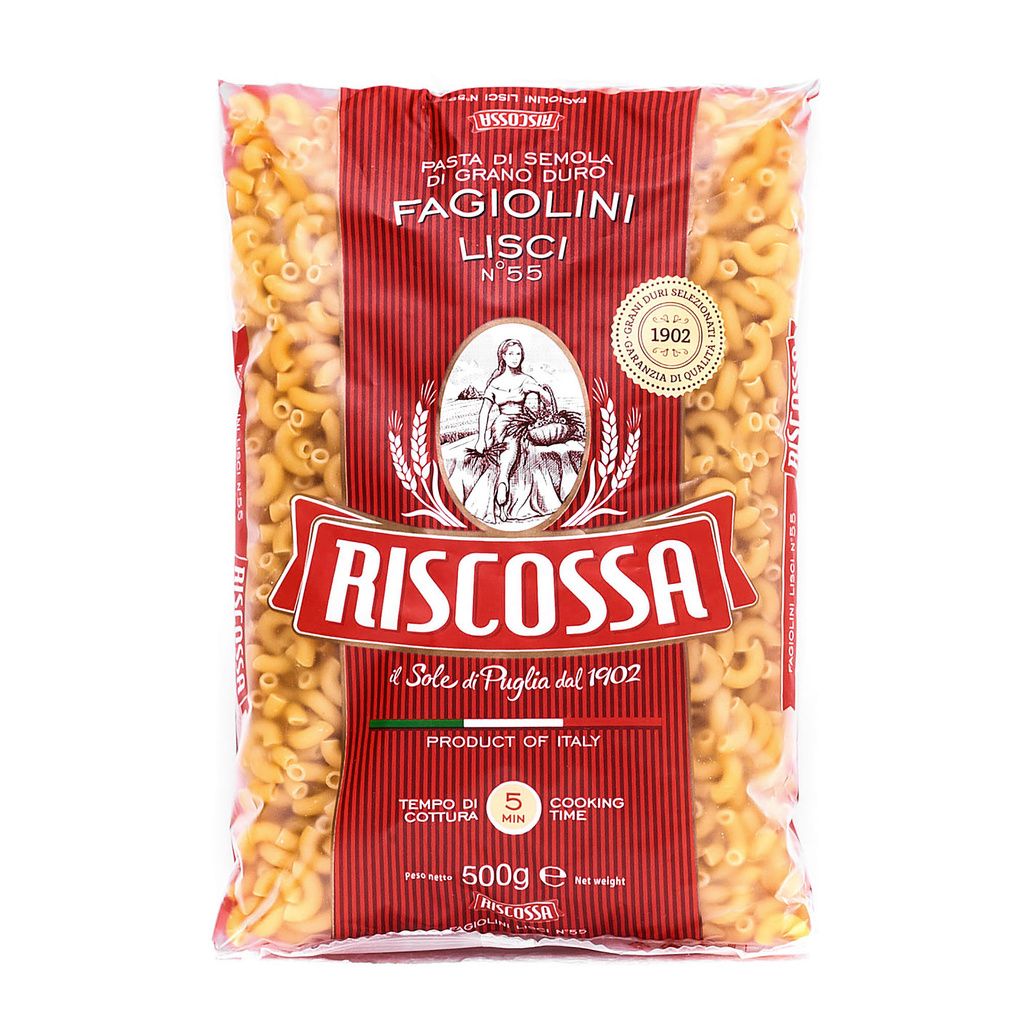 Fagiolini lisci kolínka. Pro svůj drobnější tvar jsou vyhledávanou dětskou přílohovou těstovinou. 500 g Pastificio Riscossa