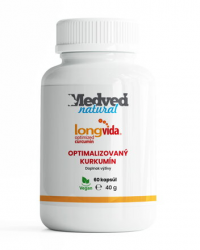 Medvěd natural LongVida® optimalizovaný kurkumin obsahuje 400 mg vysoce koncentrovaného extraktu z kurkumy s obsahem 95% kurkuminoidů.  60 kapslí