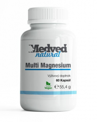 Medvěd natural Magnesium multi 60 kapslí je doplněk stravy, který obsahuje různé formy hořčíku, které jsou určeny k podpoře a udržení zdraví