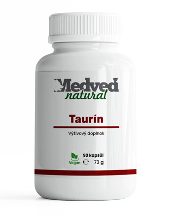 Medvěd natural Taurin 90 kapslí. Jedna tobolka obsahuje 500 mg taurinu. Medveď natural